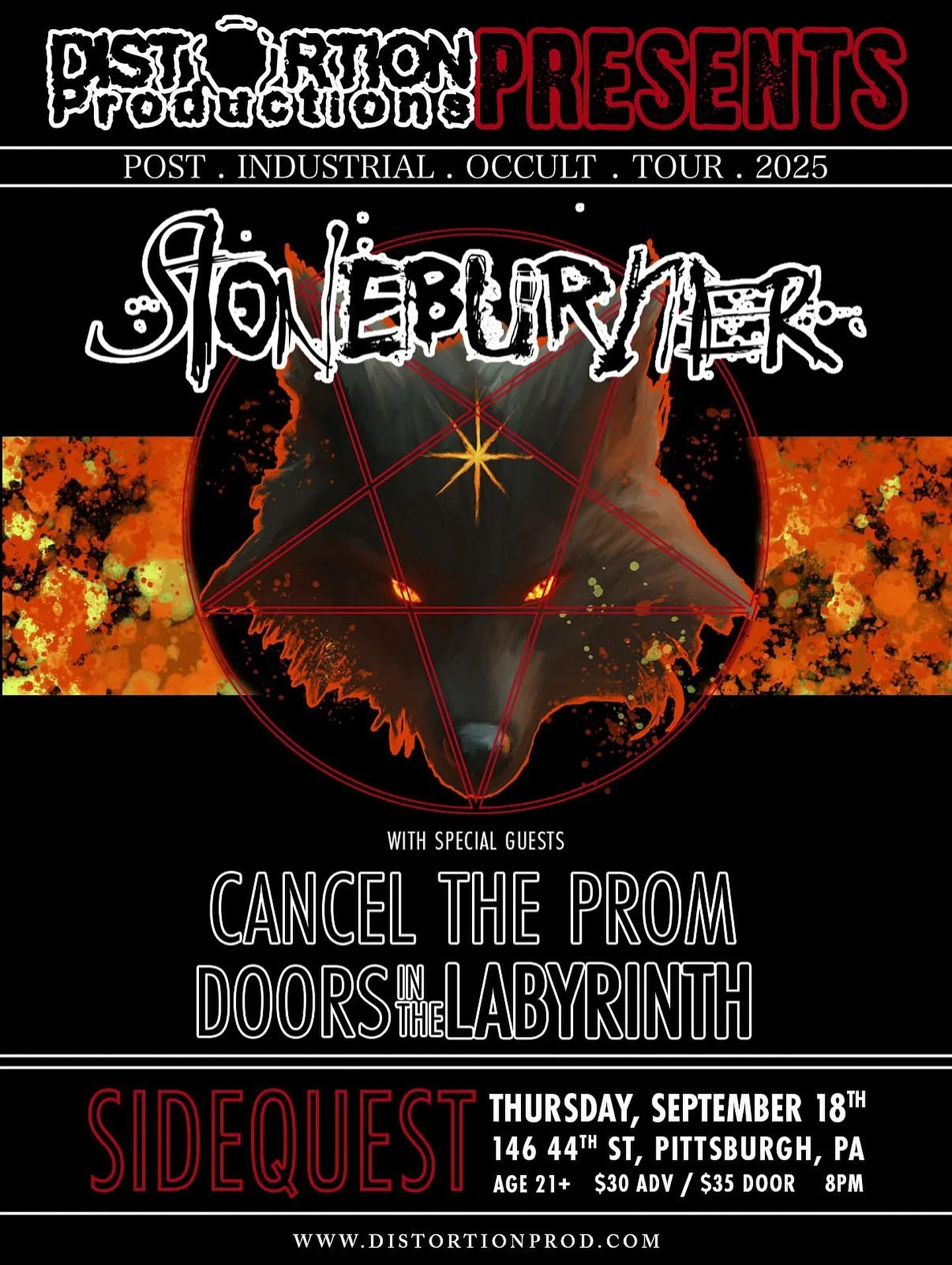 Today is the last day for advance tix! See you guys tomorrow! ⛓️🖤⛓️
DISTORTION PRODUCTIONS PRESENTS:
COP INTERNATIONAL RECORDING ARTIST:
STONEBURNER @ego_likeness_art_and_music @d_note_ @cop_international
CANCEL THE PROM @canceltheprom
DOORS I