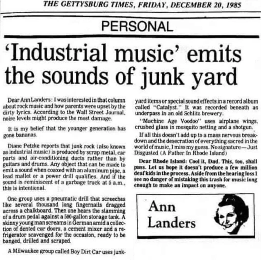 Industrial has been upsetting the neighbors for decades. ⚒️⚙️ @askannlanders 

#annlanders #industrialmusic #distortionproductions