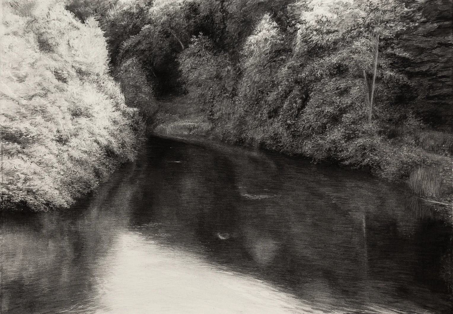Silent River, 2019 (charcoal 52.5 x 75 cm)