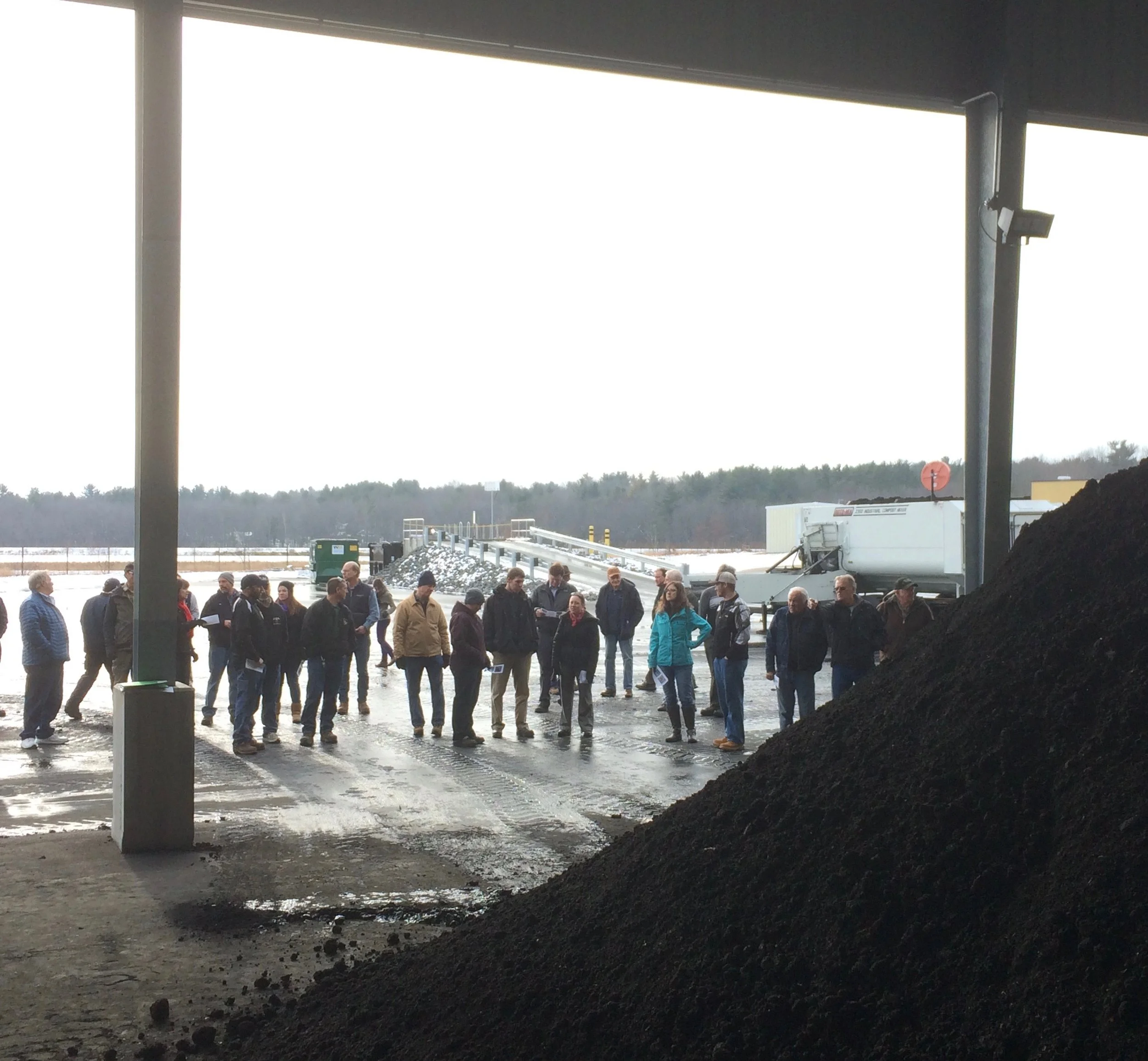 Attendees at the Sanford Sewerage District witnessed the production of the first batches of biosolids compost at New England's newest biosolids composting facility.