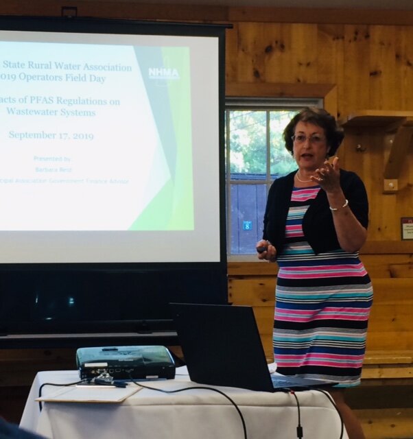 Barbara Reid of the NH Municipal Association and NEBRA’s Ned Beecher were honored as co-recipients of the Rural Water Advocate award at the annual Granite State Rural Water Association Operator Field Day, Sept. 17th. Barbara also presented to a packed room regarding impacts of NH PFAS regulations on costs borne by utilities.