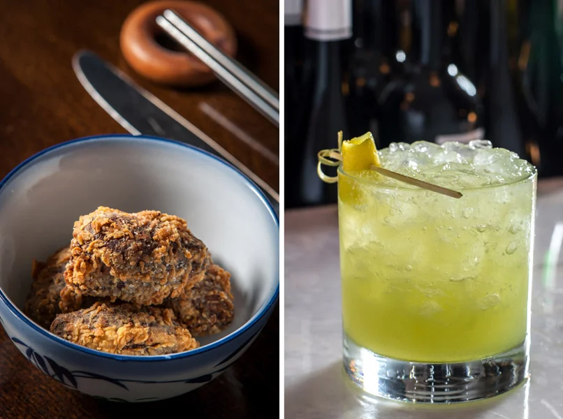 Smoked and Fried Medjool dates stuffed with Shredded Duck + Apium Den | Photo Credit: Paul Wagtouicz