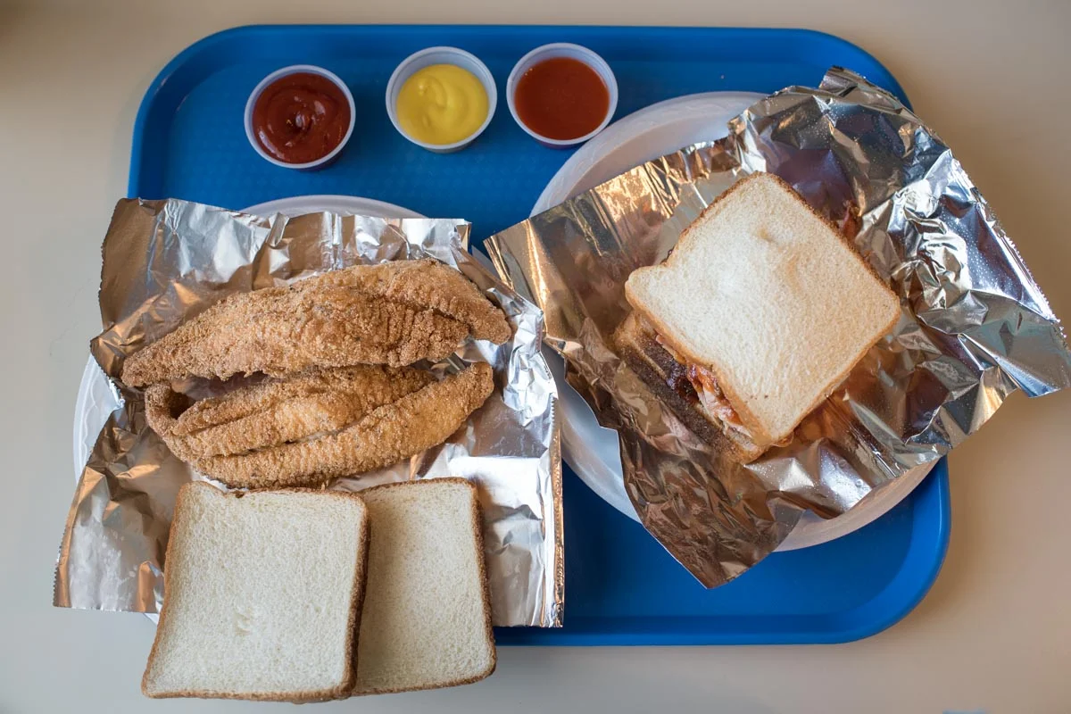 Fried Catfish & BBQ Pork Sandwich at Lannie's Bar-B-Q Spot | Photo Credit: ©Find. Eat. Drink.