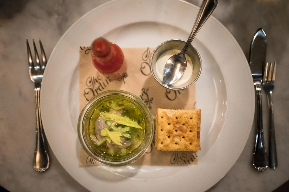 Smoked Oysters + Saltines, Hot Sauce at The Ordinary | Photo Credit: ©Find. Eat. Drink.