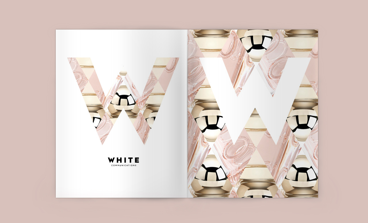 White Communications, Munich: corporate identity. this was a magazine advertisement in a publication for a fragrance event in Berlin.