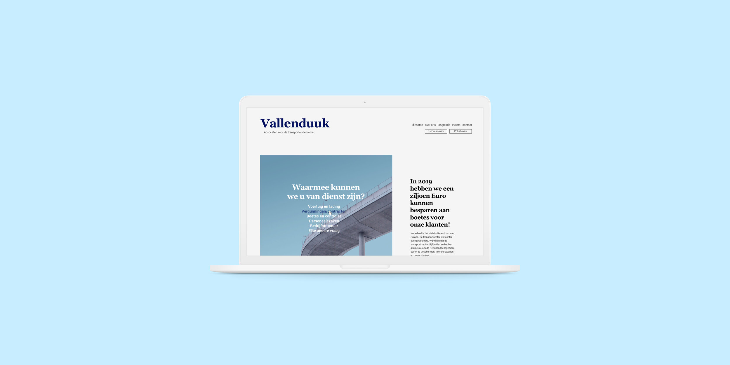  identity and site for Vallenduuk Advocaten, specializing in transport. as you can see. 