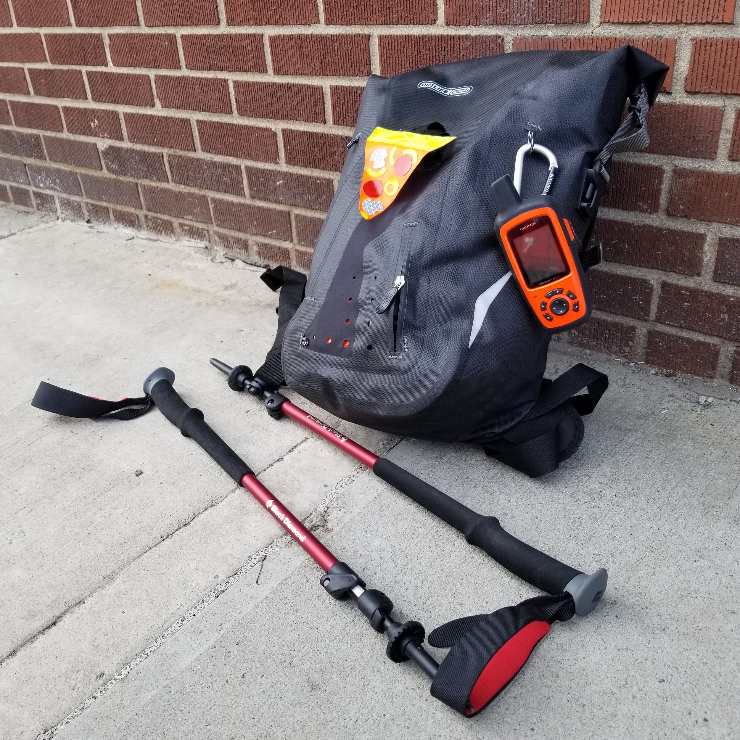 I was lucky enough to get a Packman Pro 2 from Ortlieb as a demo. I also brought along some Black Diamond Trail Trekking Poles , which would prove to be invaluable. Also, no hike would be totally safe without my Garmin In-Reach and Safety Pizza . See complete gear wrap-up at bottom of post.