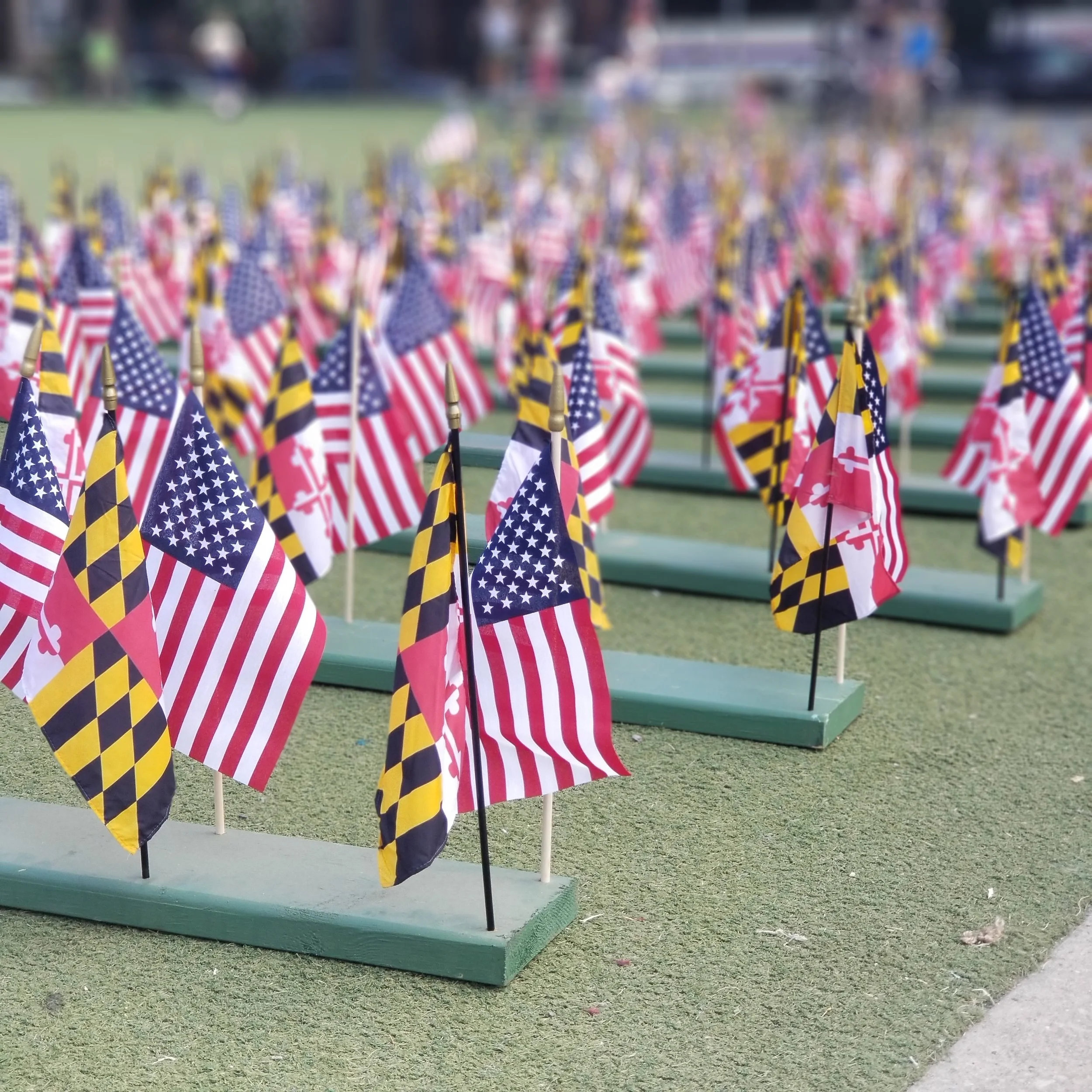 Maryland/US Flag display, commemorating the Maryland 400 at the Old Stone House