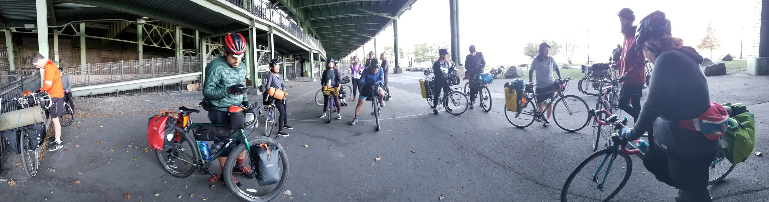 Gathering up the group off of the Hudson River Greenway to head up the pedestrian ramps at 158th Street