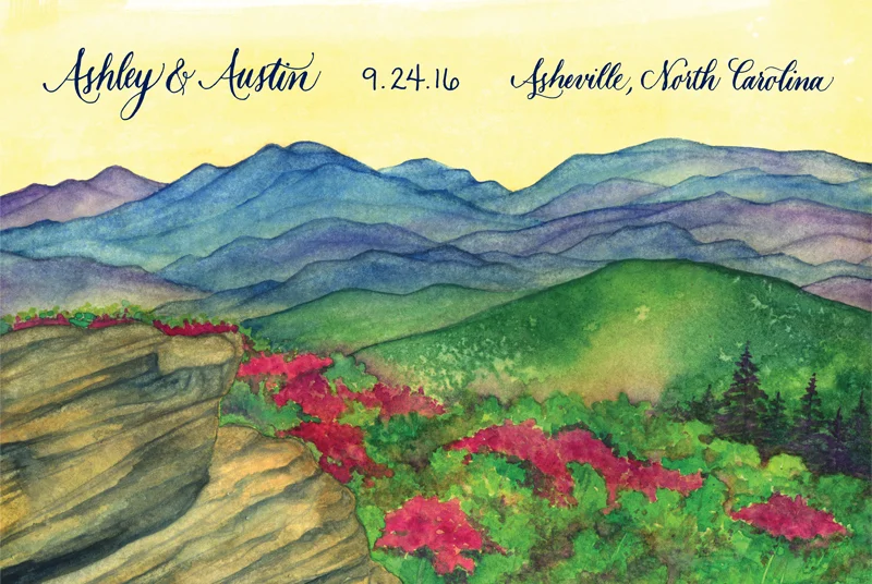 Watercolor and calligraphy for keepsake poster.