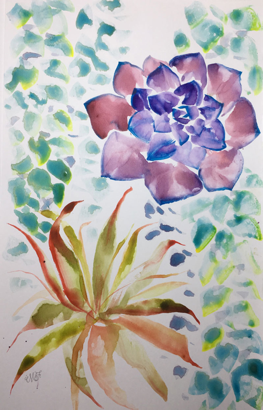 Watercolor Succulents Inspired by Chinese Painting