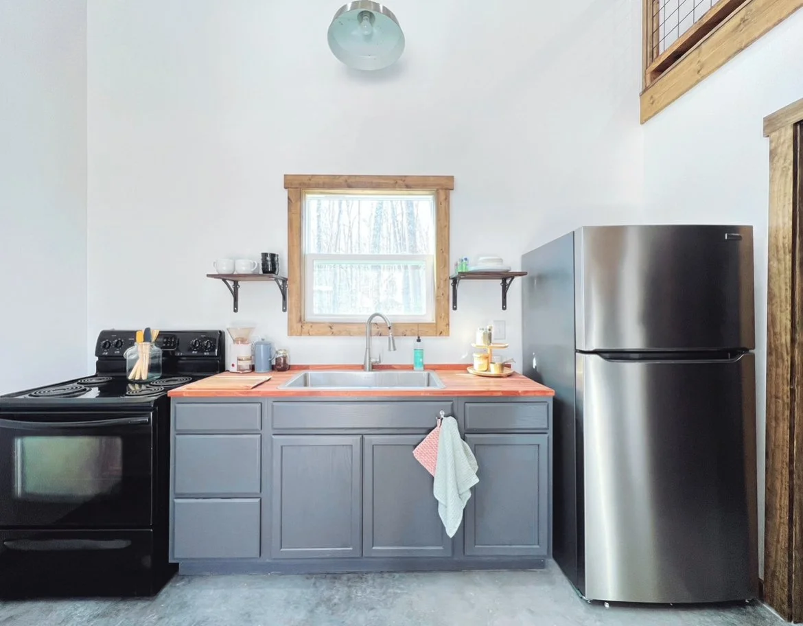 Hideaway Tiny House kitchen at Rising Sun Retreat.