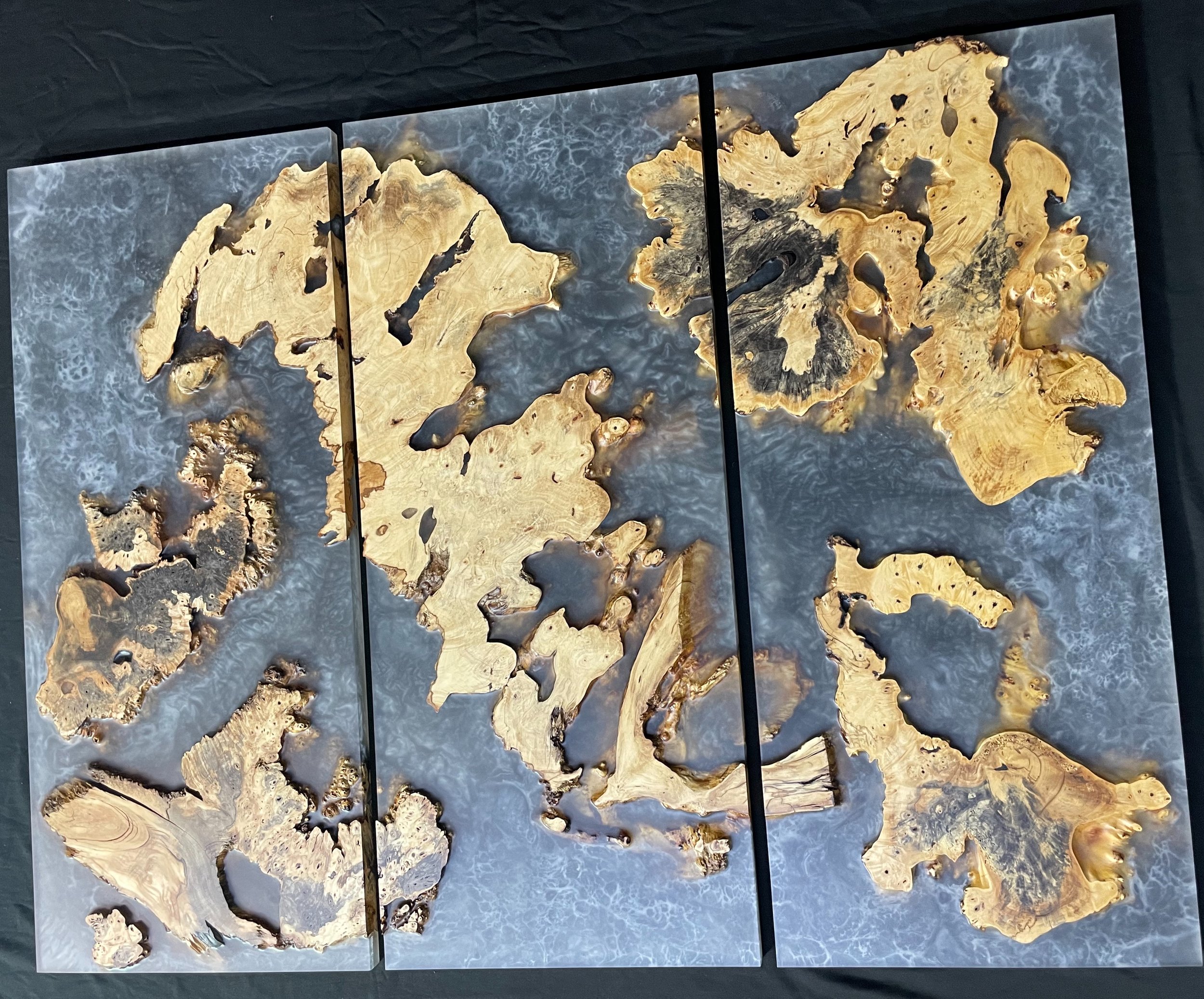 Buckeye Burl and Charcoal Epoxy Triptych