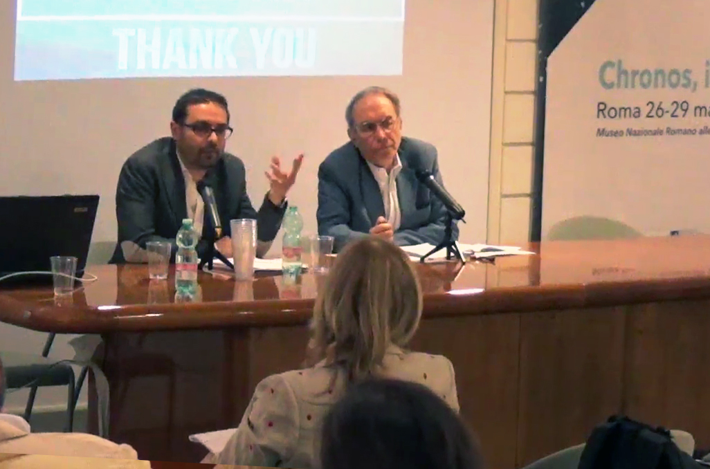 RomArché 2016. Museum.dià, II Convegno internazionale di museologia, Chronos, Kairòs, Aion - Il tempo dei musei: da sinistra Alessandro Bollo (Fondazione Fitzcarrarldo) e Michel Gras (CNRS, Accademia dei Lincei)