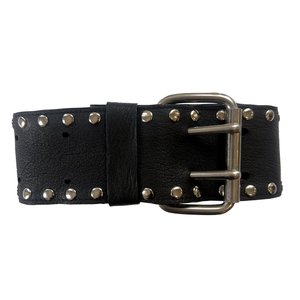 Leather Rock Vintage Womens Belt Size XL Deadstock Double Buckle Wide Studded 90s Black Studded Embellished Punk Roller Buckle Belt  main image 4