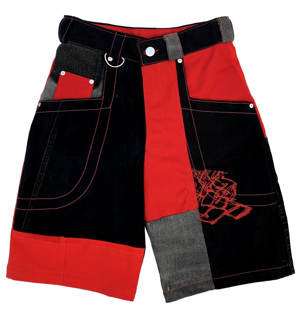 THE CHAIN EMBROIDERED SHORTS | BLACK RED — Helena Eisenhart
