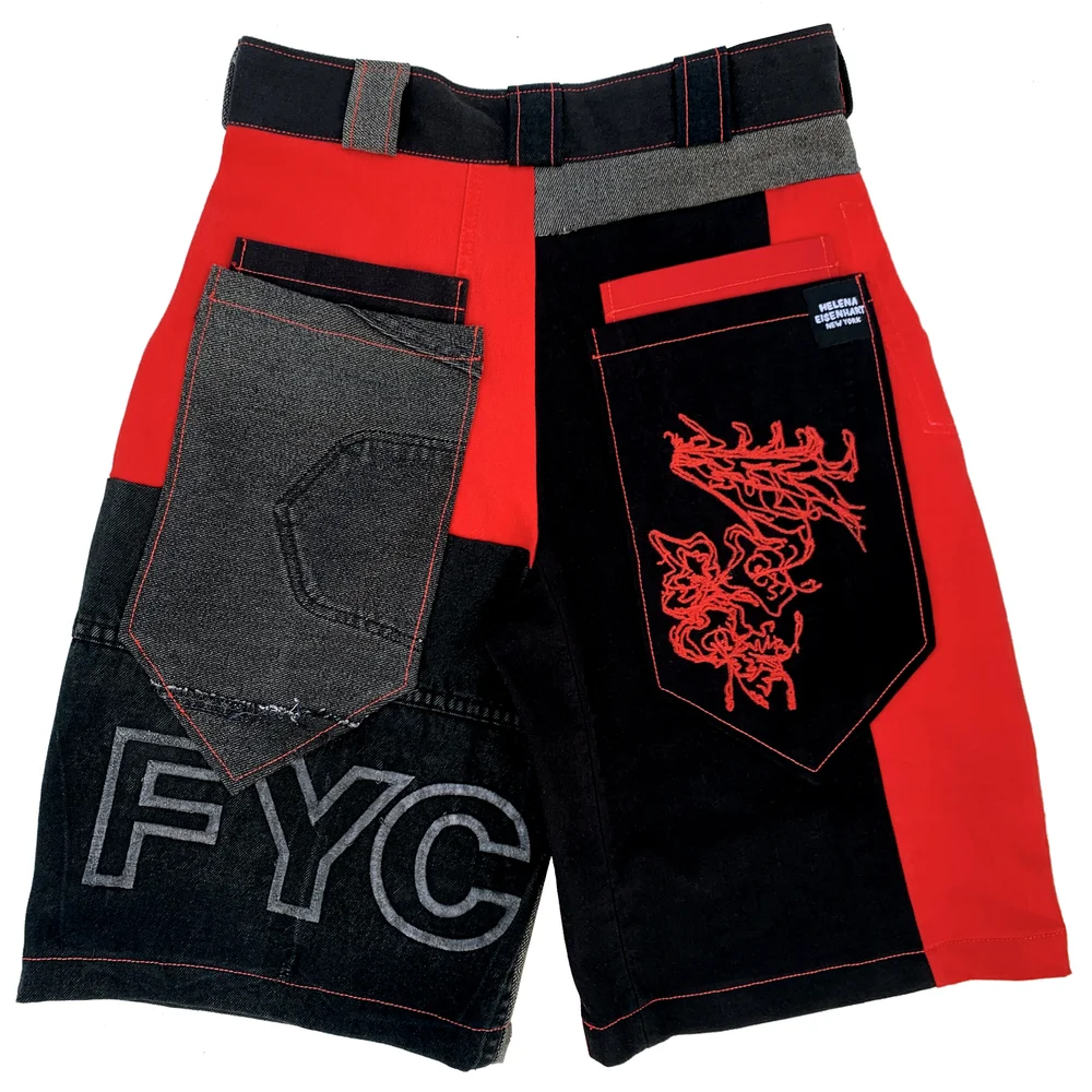 THE CHAIN EMBROIDERED SHORTS | BLACK RED — Helena Eisenhart