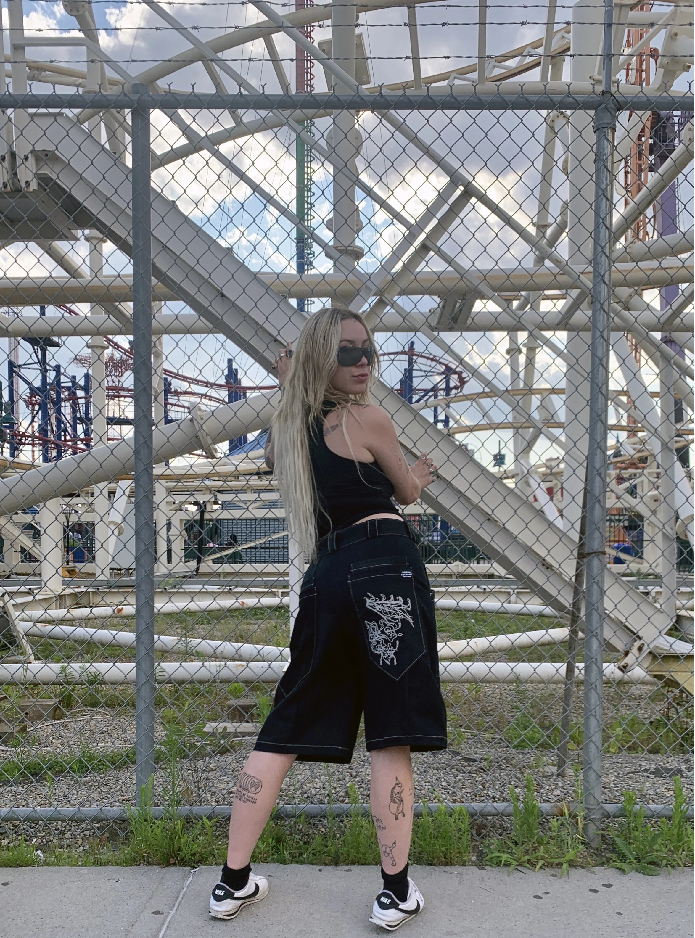 jellie black silver chain embroidered shorts back.jpg