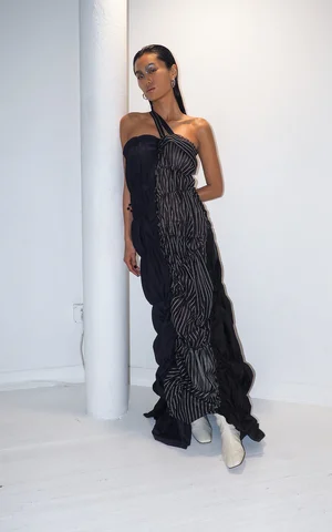 asymmetric deconstructed shirt dress DOINDULGE Asymmetric Long Shirt Draped Textured Layer Deconstructed Mi main image 1