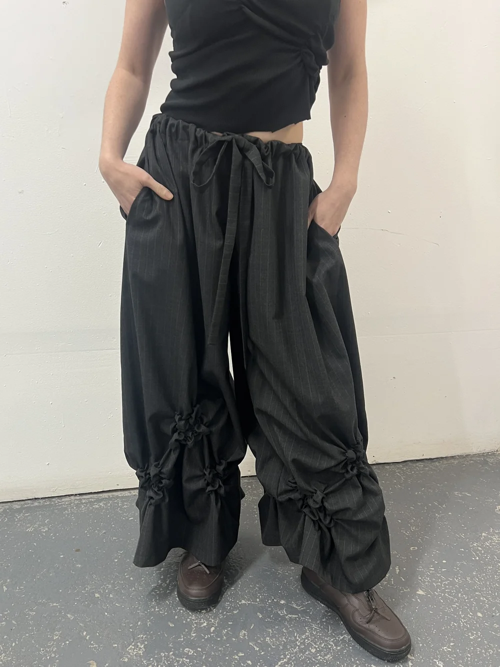 Floral Smocked Trousers – Sustainable Upcycled Wide-Leg Pants