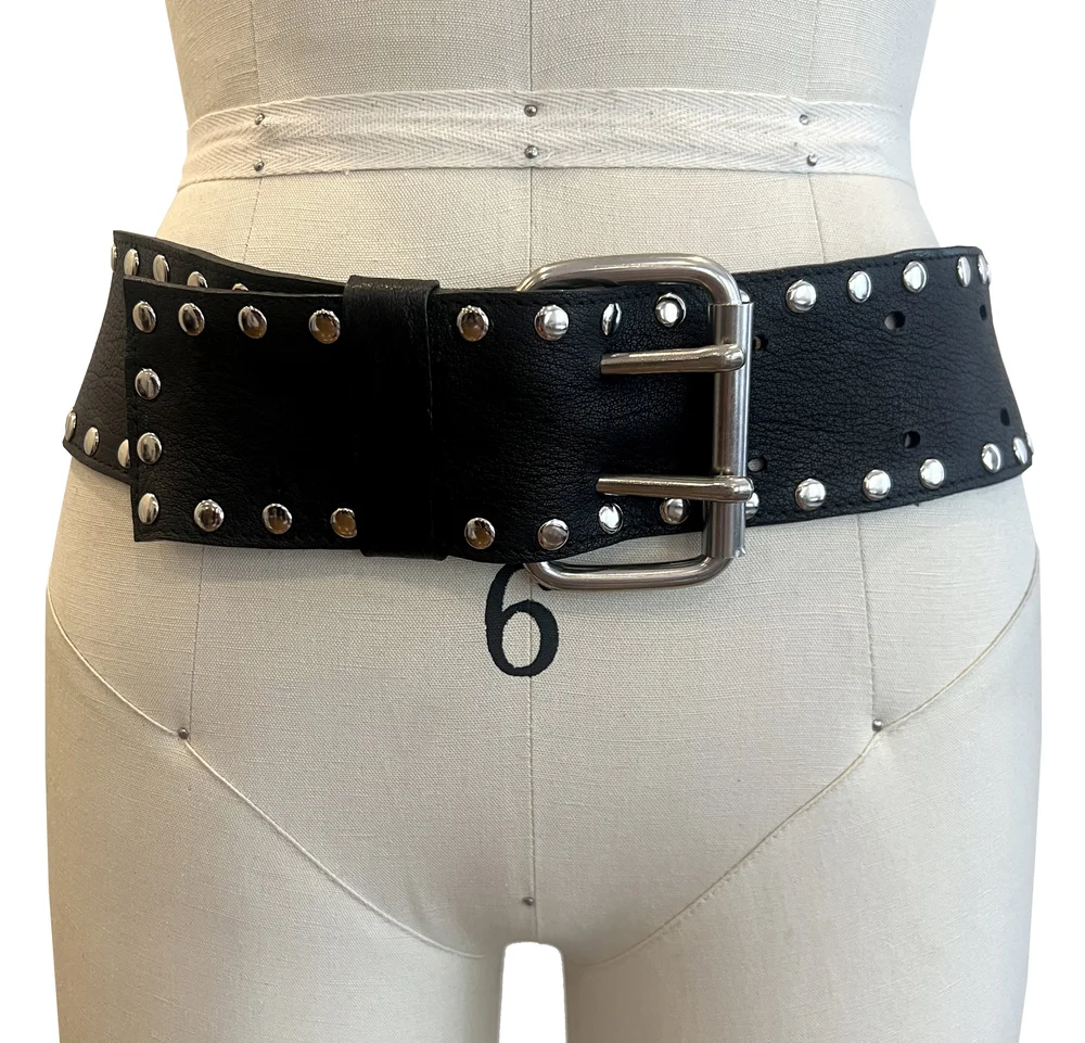Leatherock Metal Stud Layered Detail Belt Women\'s Sz. XL Leatherock silver hammered buckle rhinestones and stud black  main image 4