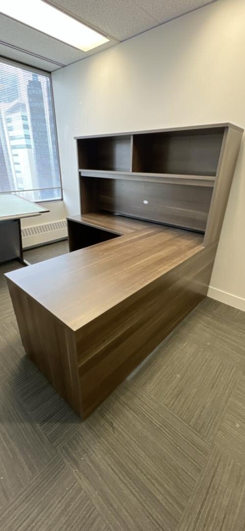 Lh L-Shape Desk W/Hutch And Bbf Ped - Grey — Premiere Office Furniture