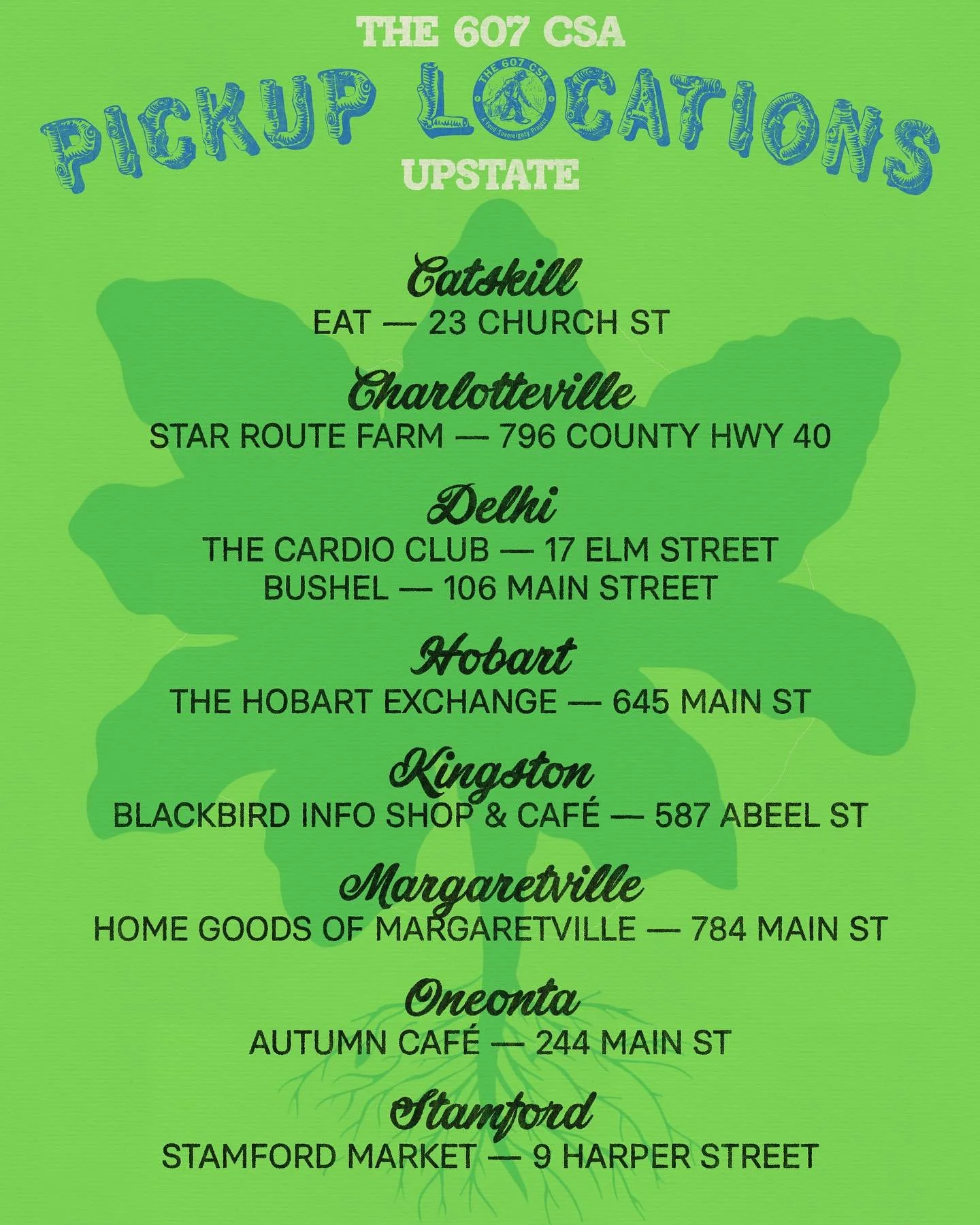 Wondering where you can pick up your bounty each week when you become a member? We have dozens of locations throughout The Catskills, Hudson Valley, and three of the boroughs of NYC! Brand new locations for 2024 include: @bluestarparlor in Ditmas Par