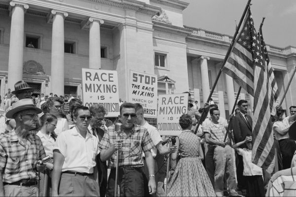 A rally against school integration in 1959. Don't be these people. Be better than these people.