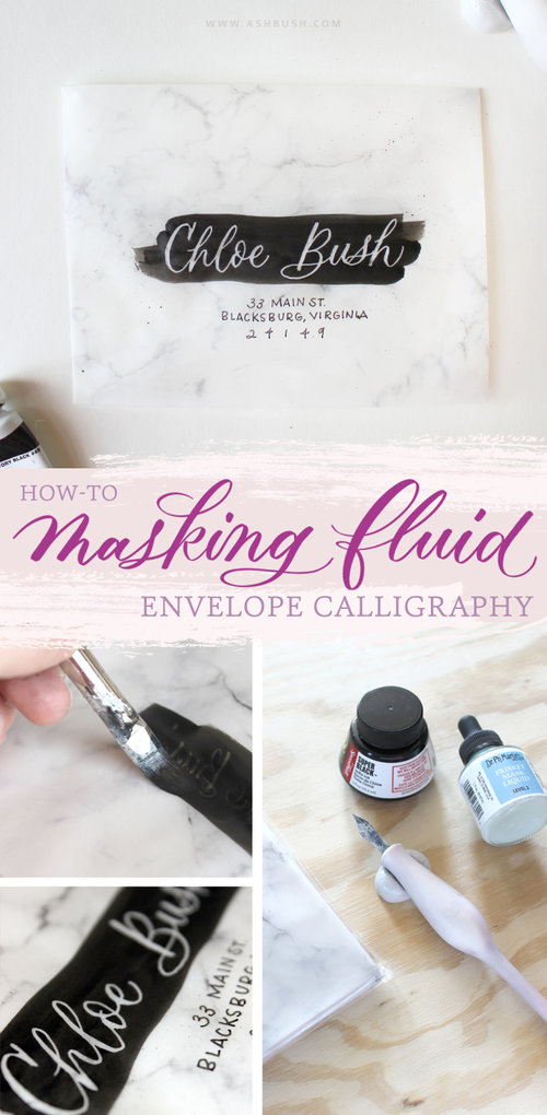 Masking Fluid Envelope Calligraphy — Ash Bush