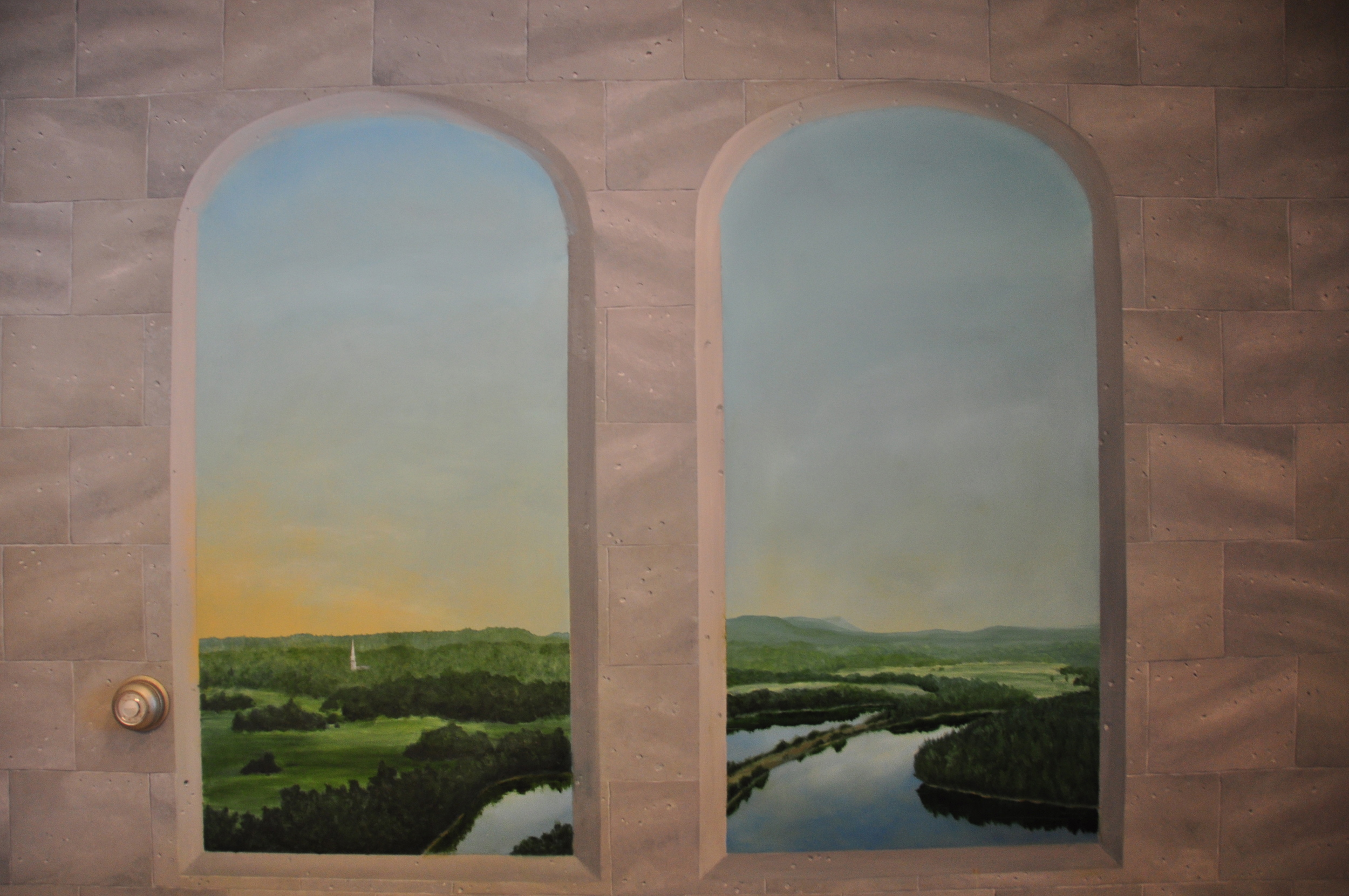  Tromploy window with a landscape of the Farmington river CT 