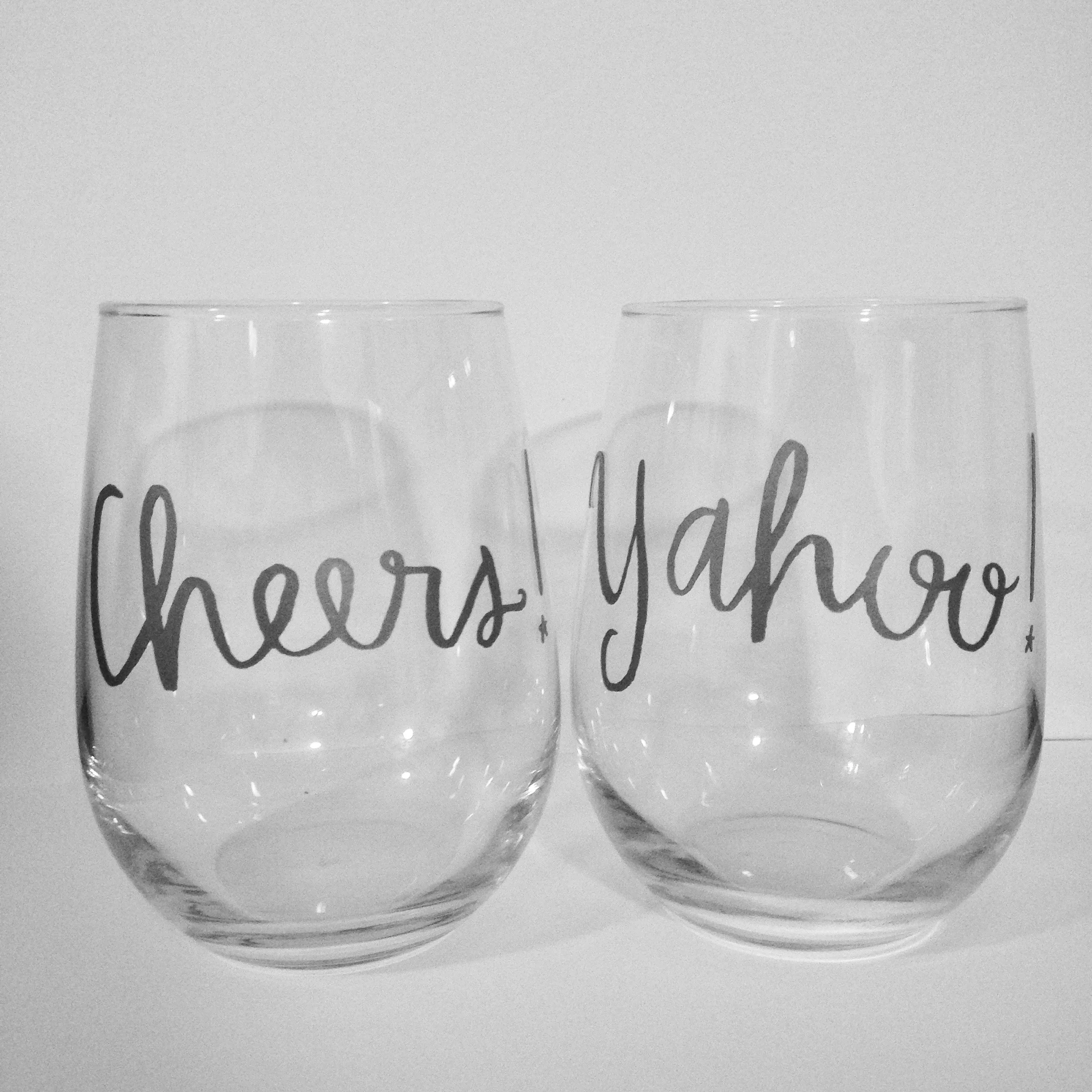 Cheers! + Yahoo! Set of Two 17 oz. Stemless Wine Glasses