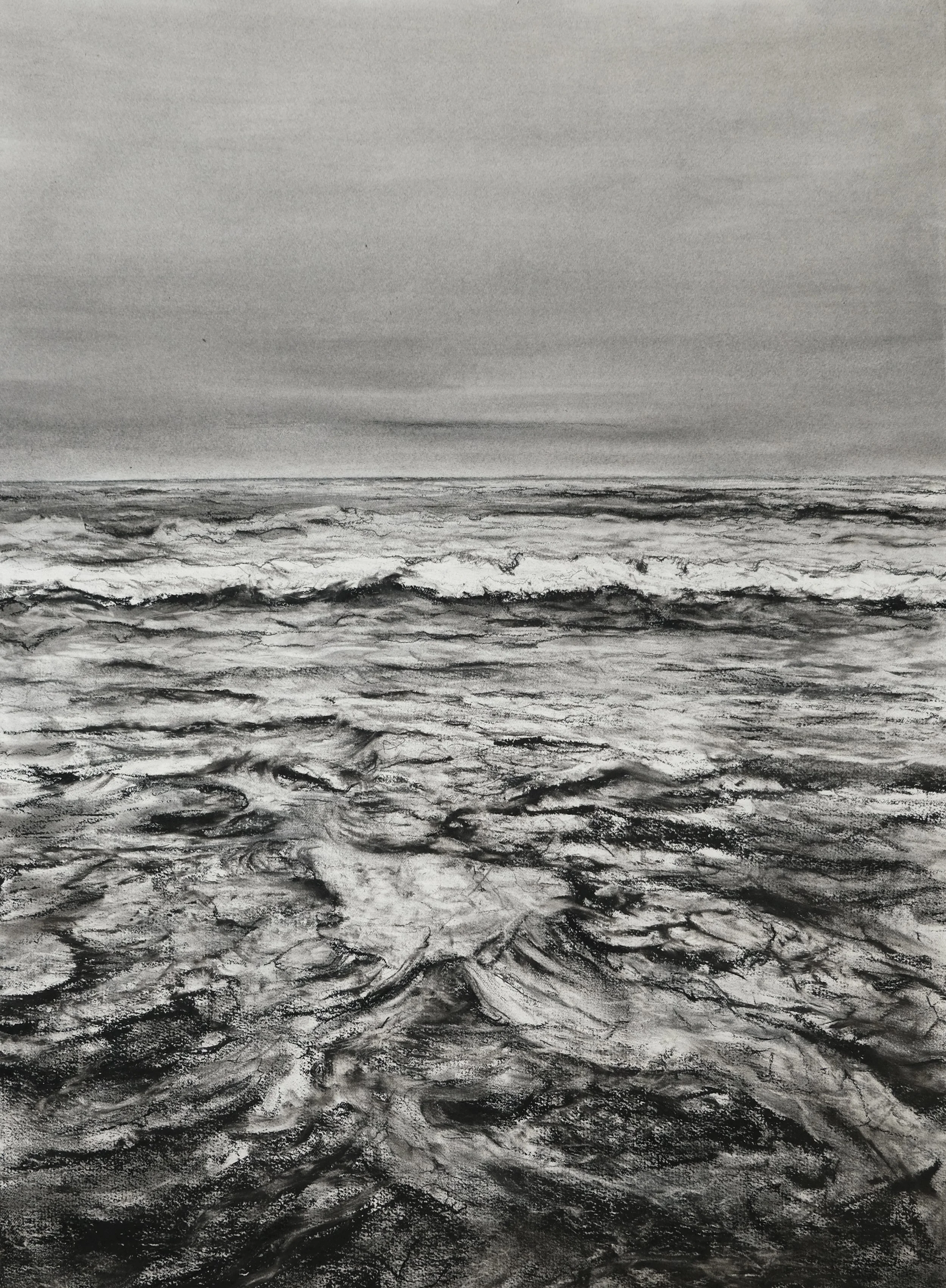 Point Dume Natural Preserve in Four Movements: II, Malibu California (Indra's Net). 2023. Charcoal and black chalk on paper. 30 x 22 in. (76.2 x 55.9 cm)