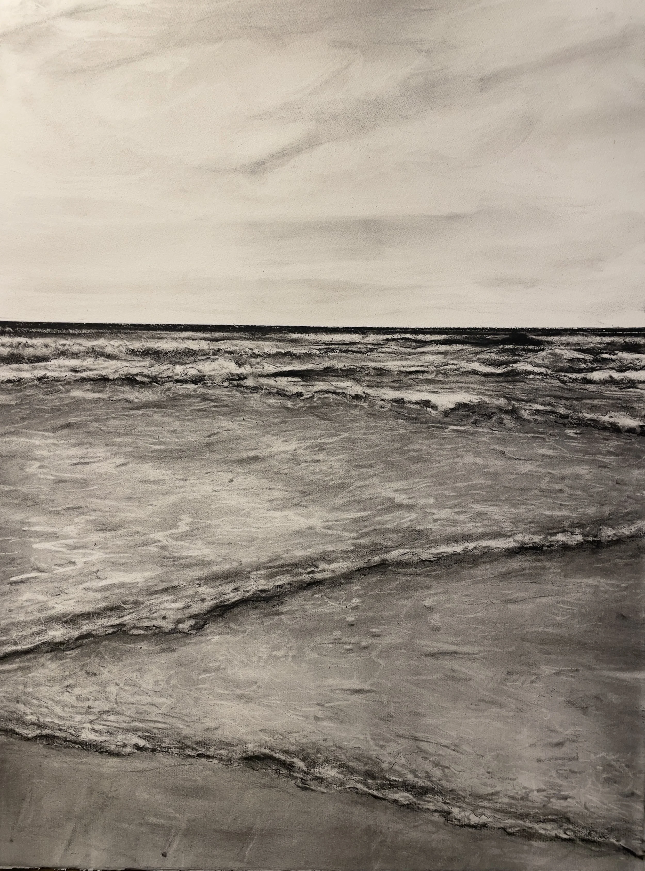 Beach at La Jolla Shores—Rip Current. (Indra’s Net). 2023. Charcoal and black chalk on paper. 30 x 22 in (76.2 x 55.9 cm)