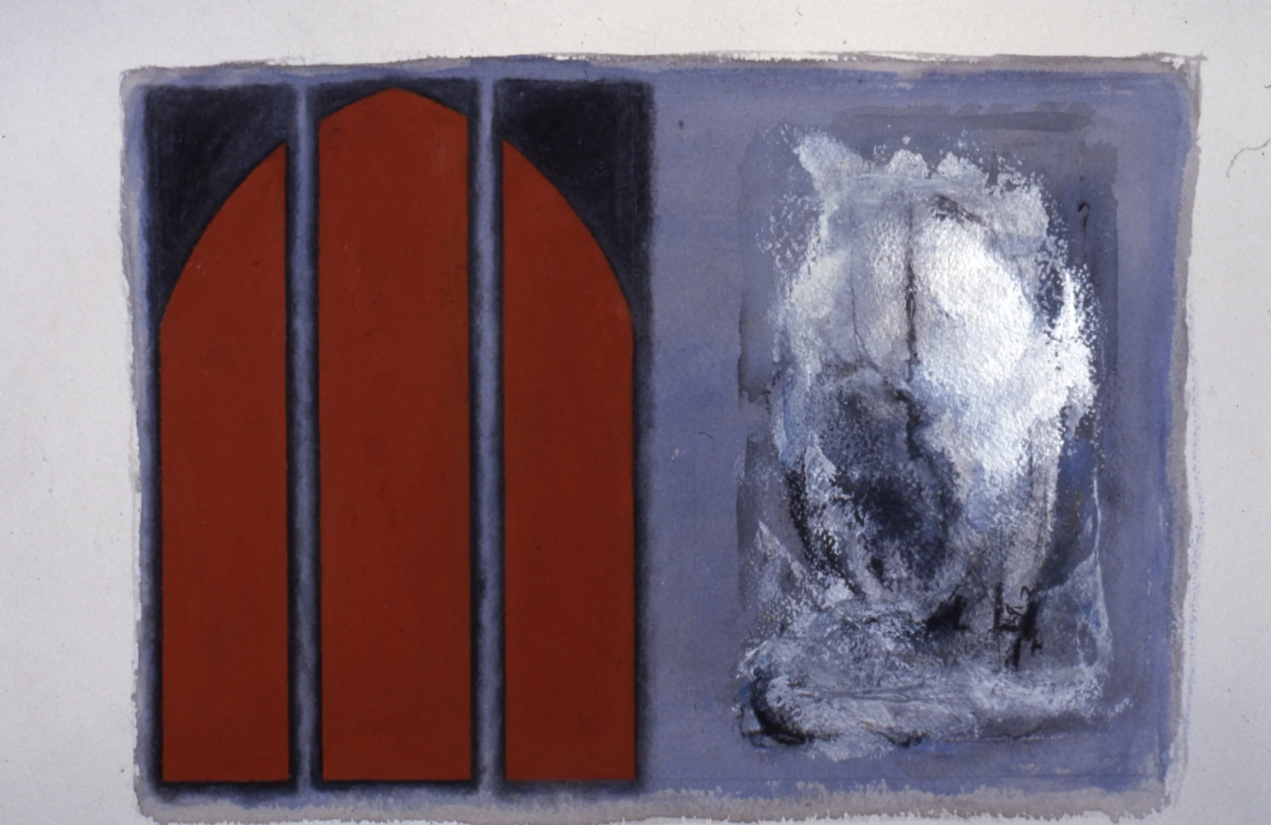 Trinity Test. 1990. Gouche, watercolor, charcoal, metallic acrylic, and pencil on paper. 12 x 16 in. (30.5 x 40.6 cm) 
(private collection, Chicago)