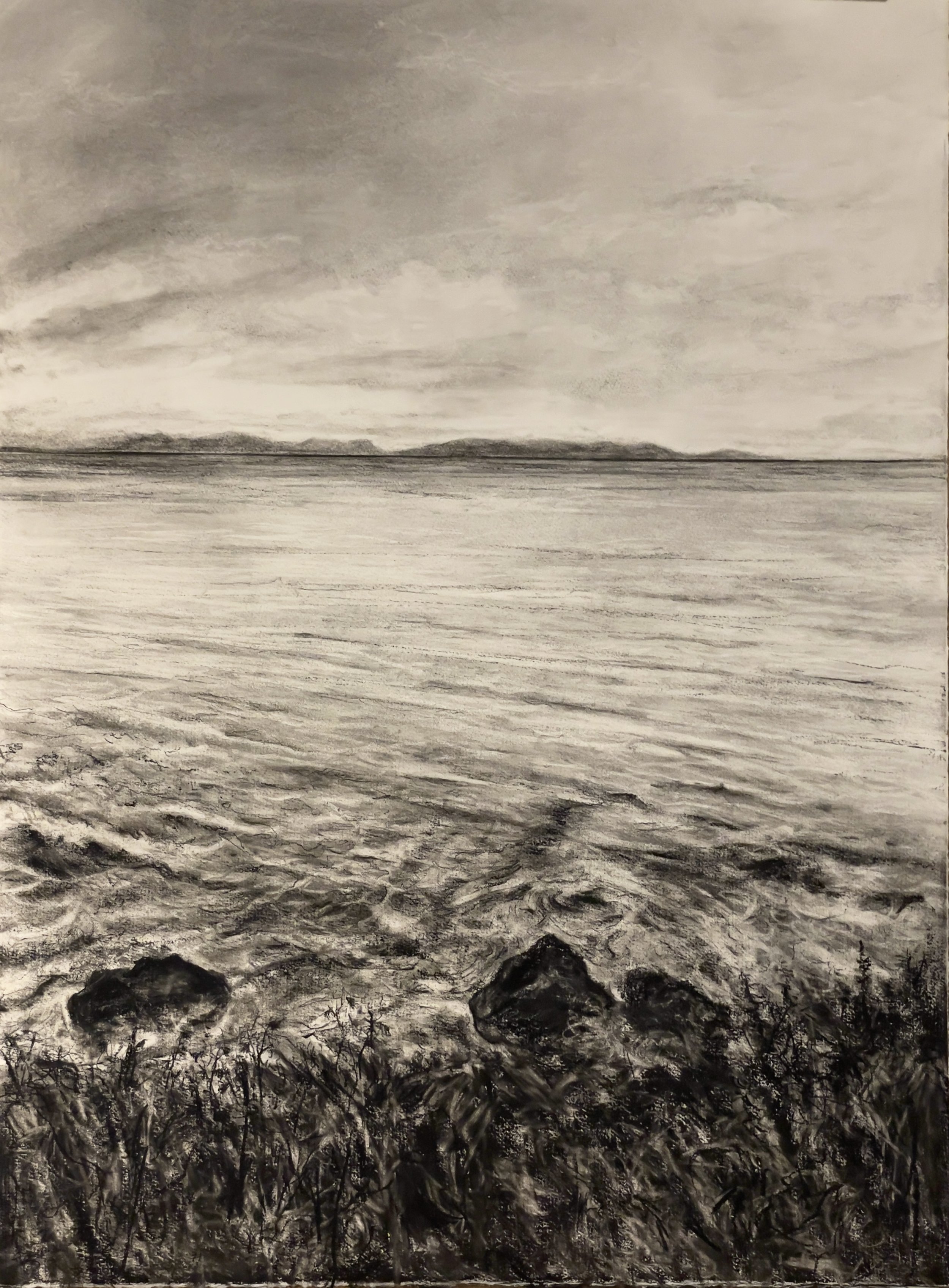 The Channel Islands Observed from Point Vicente (Indra's Net). 2023. Charcoal and black chalk on paper. 30 x 22 in. (76.2 x 55.9 cm)