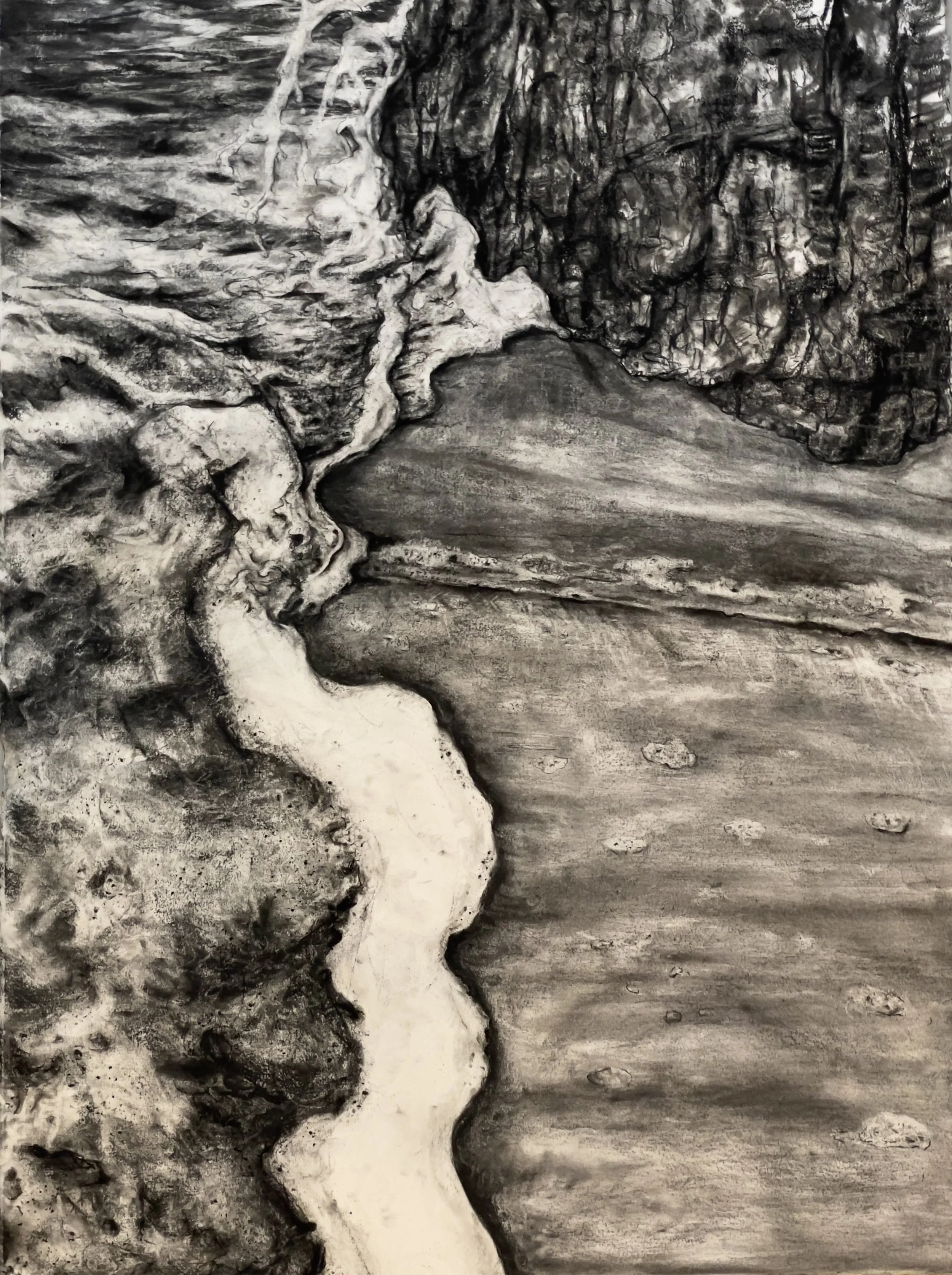 El Matador State Beach (Indra's Net). 2022. Charcoal and black chalk on paper. 30 x 22 inches. (76.2 x 55.9 cm)