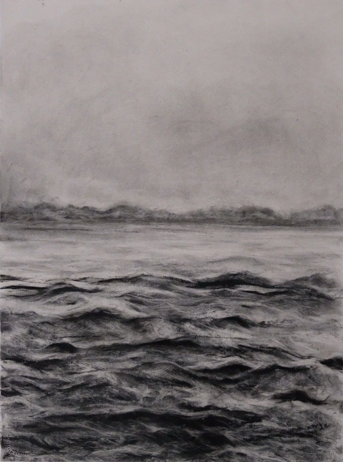 Sea Study: Turbulence and Depth  (Indra's Net). 2017. Charcoal on paper. 40 x 22 in (101.6 x 56 cm)
(Private collection, Carpinteria, California)