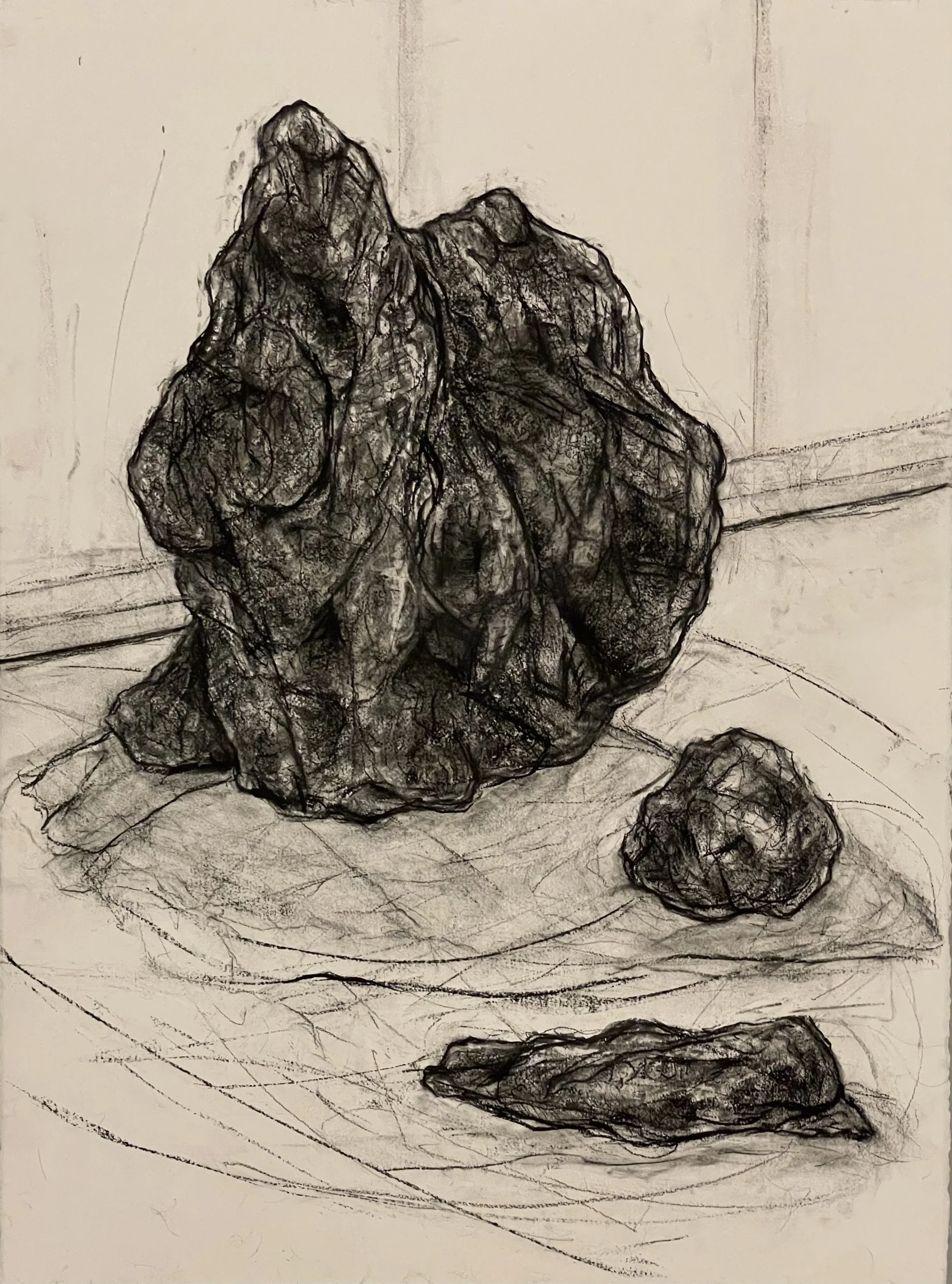 Meditation at Ryōji-ji Temple, Kyoto, Japan (Indra's Net). 2021. Charcoal and black chalk on paper. 30 x 22 in. (76.2 x 55.9 cm)
