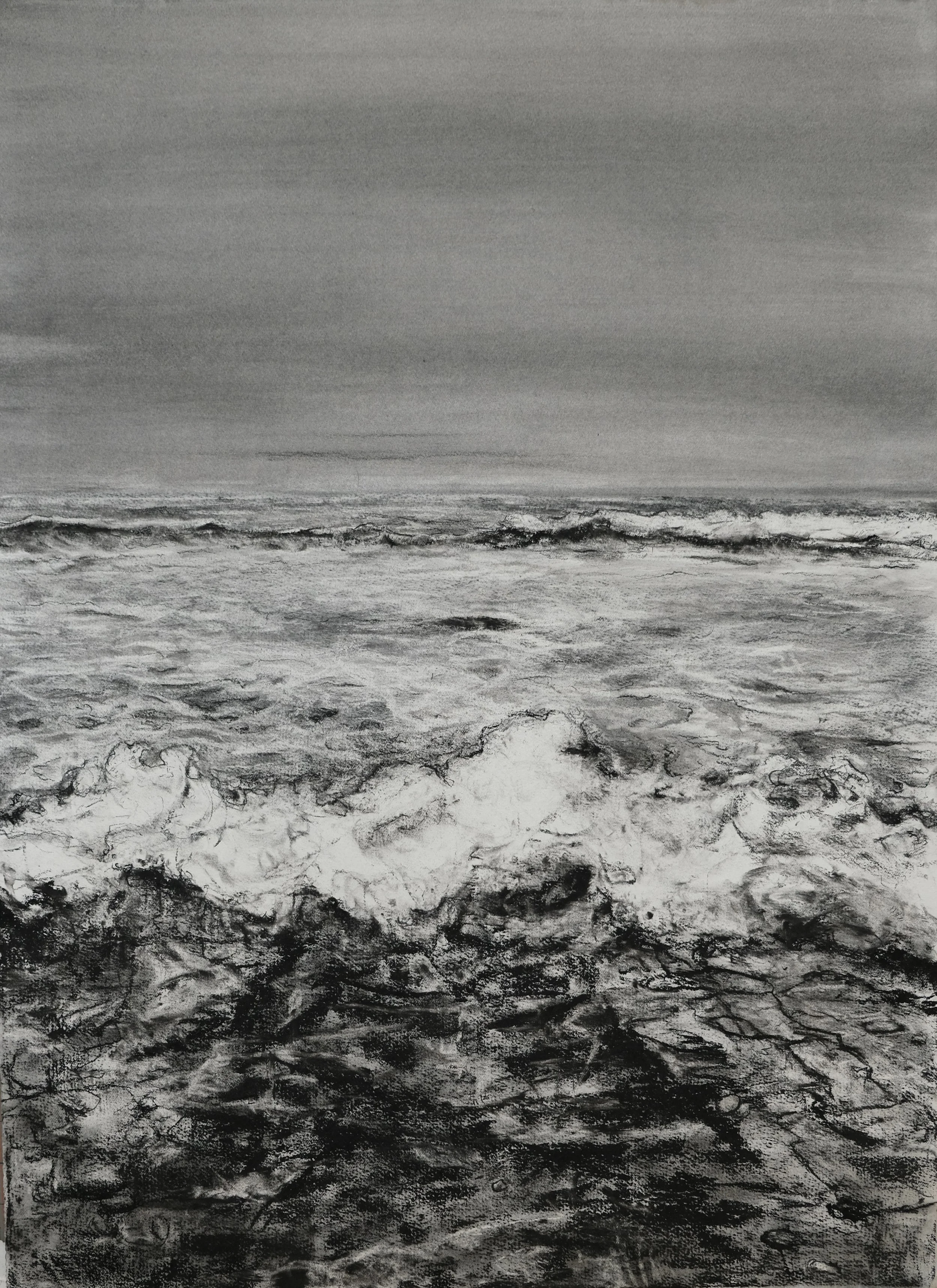 Point Dume Natural Preserve in Four Movements: III, Malibu California (Indra's Net). 2023. Charcoal and black chalk on paper. 30 x 22 in. (76.2 x 55.9 cm)