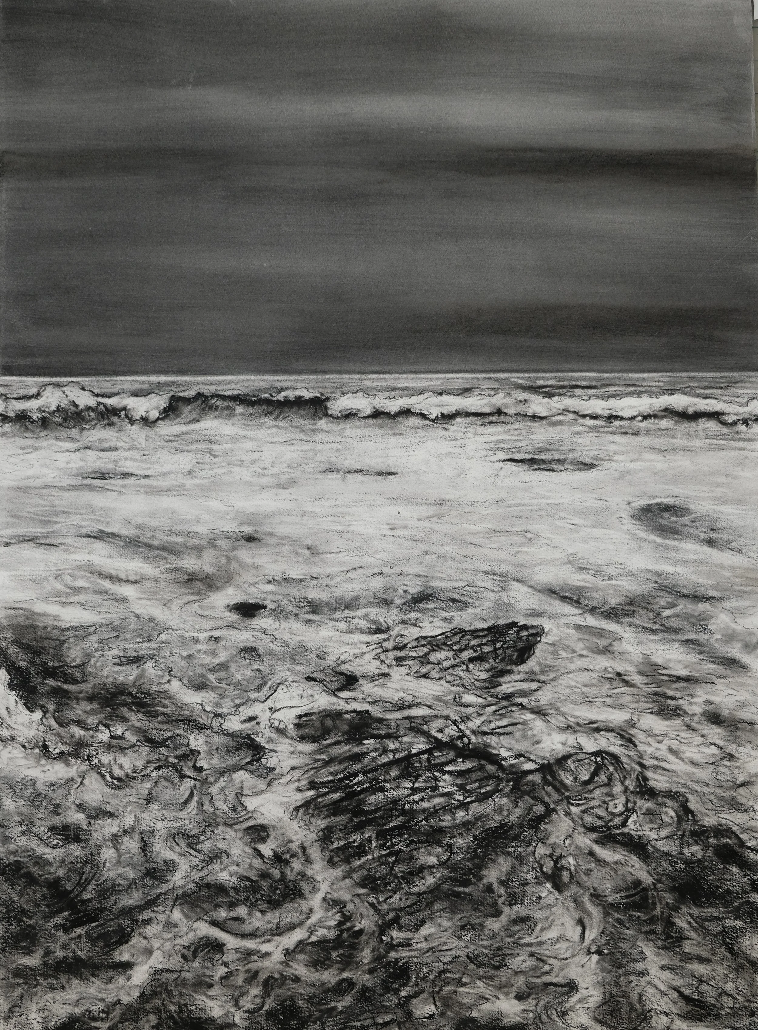 Point Dume Natural Preserve in Four Movements: IV, Malibu California (Indra's Net). 2023. Charcoal and black chalk on paper. 30 x 22 in. (76.2 x 55.9 cm)