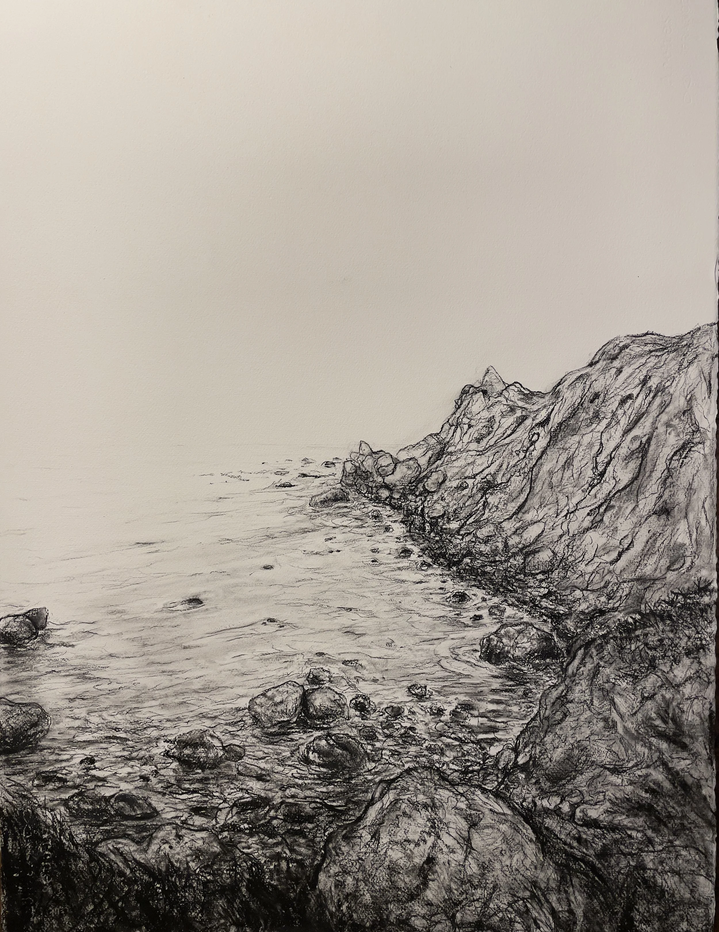 Jade Cove, Big Sur, California (Indra's Net). 2024. Charcoal and black chalk on paper. 30 x 22 in. (76.2 x 55.9 cm)