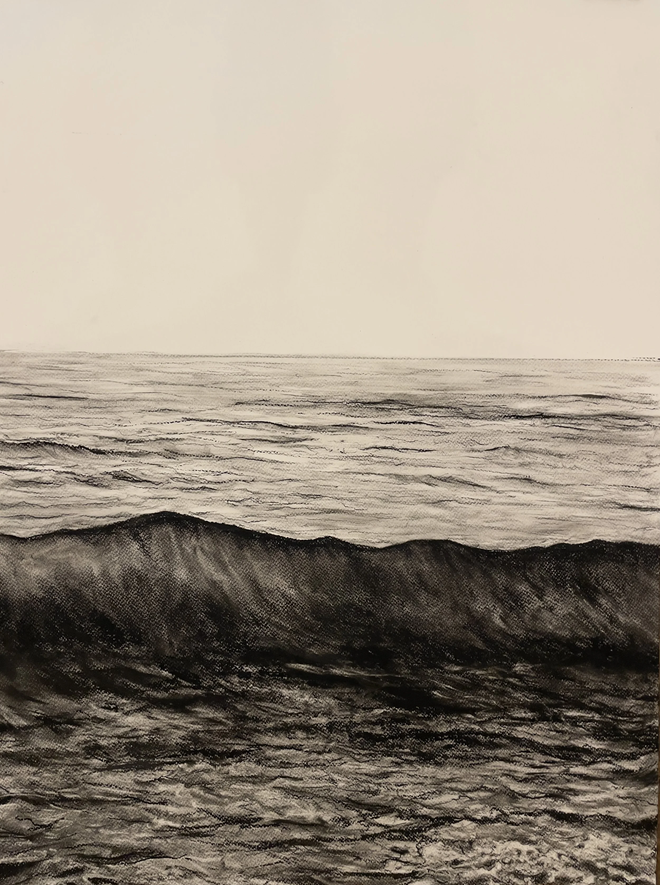 Breaking Wave at Point Dume, Malibu (Indra's Net). 2026. Charcoal and black chalk on paper. 30 x 22 in. (76.2 x 55.9 cm)