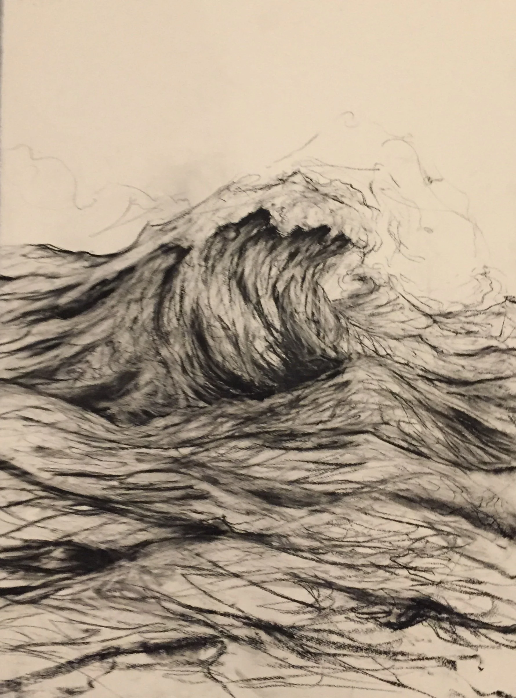Sea Study: The Wave (Indra's Net). Charcoal and black chalk on paper. 30 x 22 in. (76.2 x 55.9 cm)
(Private collection, Carpinteria, California)