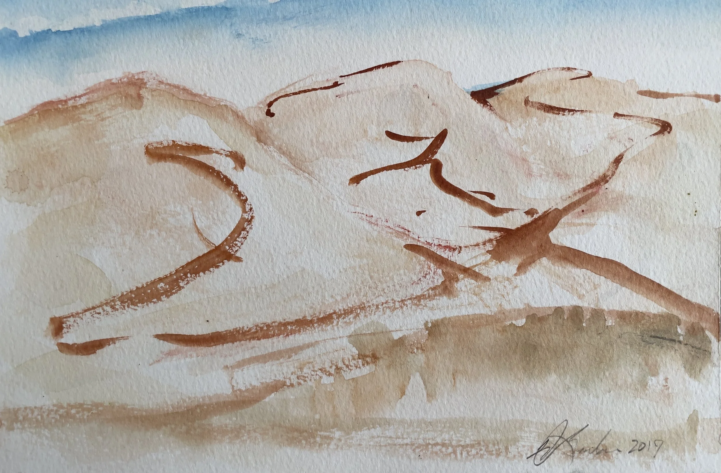 Angeles National  Forest in Summer. 2019. Watercolor on paper. 6 x 9 in. (15.2 x 22.3 cm)