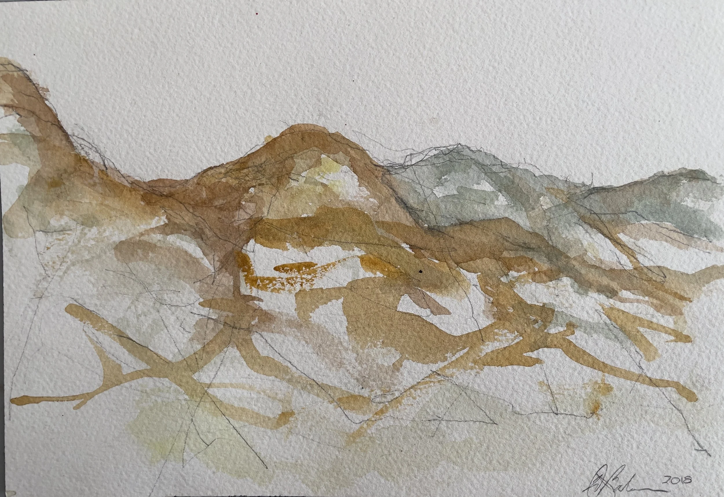 View over TOAD Ranch. 2018. Watercolor and graphite on paper. 7 x 10¼ in. (17.8 x 26 cm)