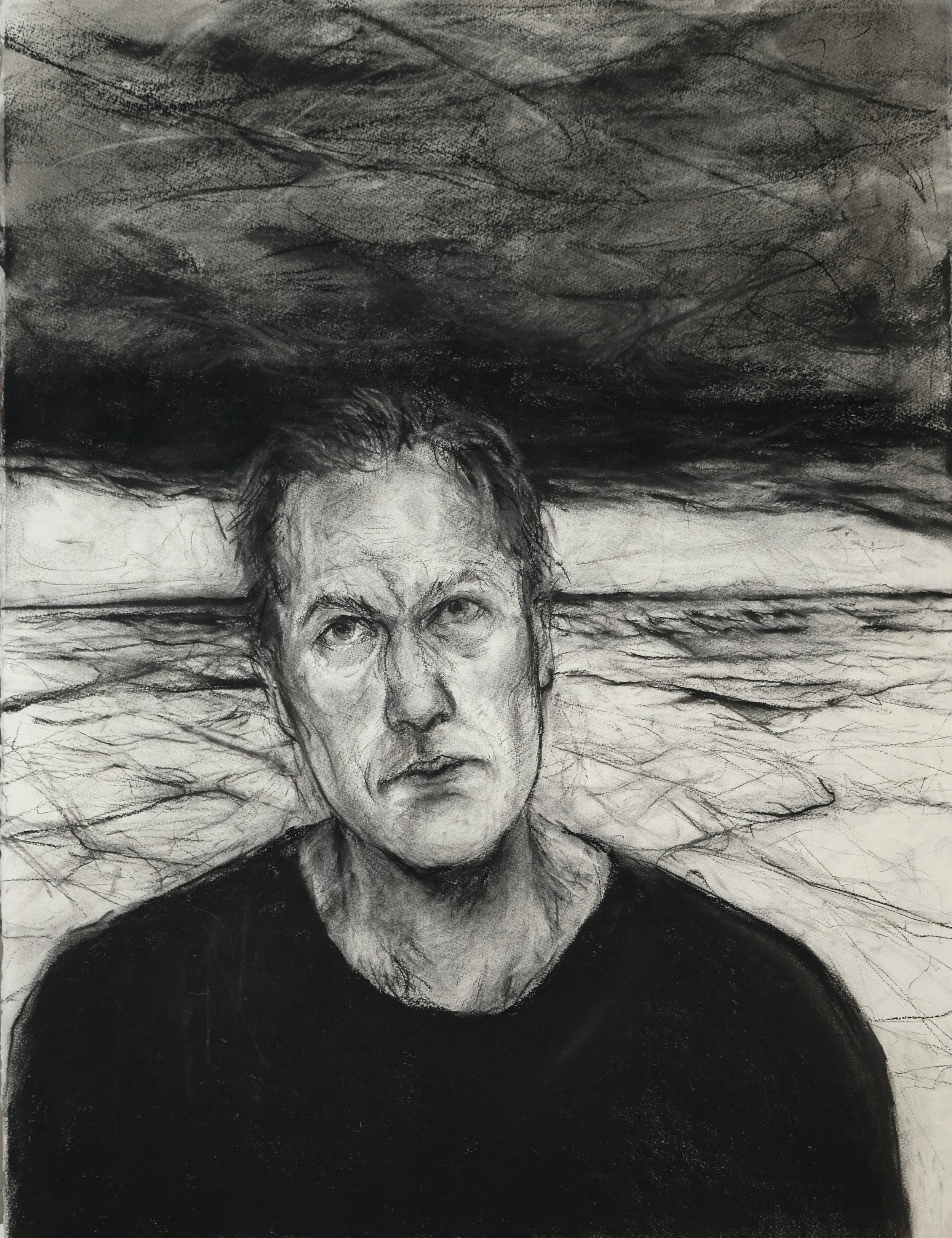 Self-Portrait (Indra's Net). 2020. Charcoal and black chalk on paper. 30 x 22 in. (76.2 x 55.9 cm)