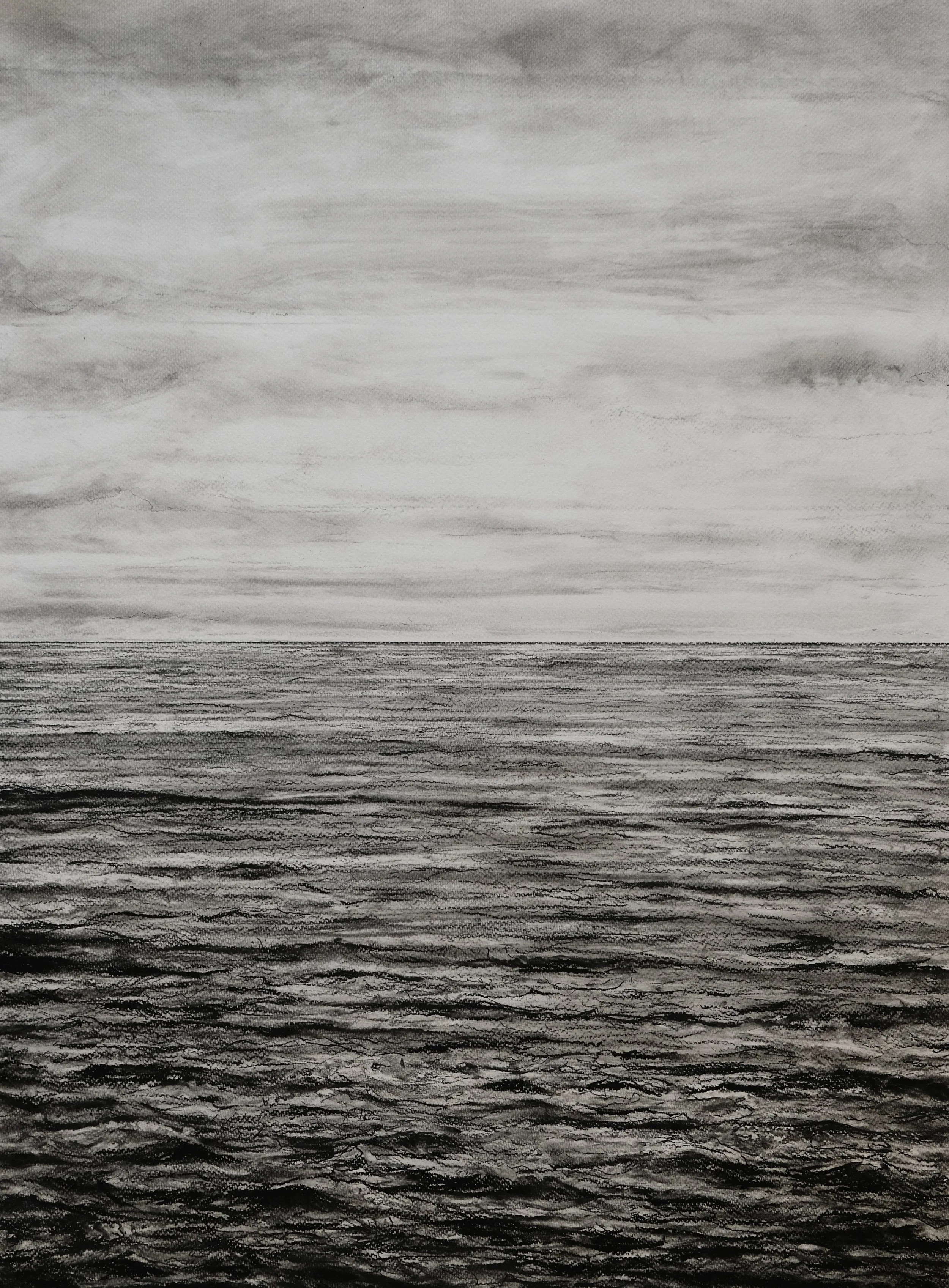 Waves at Point Vicente (Indra's Net). 2025. Charcoal and black chalk on paper. 30 x 22 in. (76.2 x 55.9 cm)