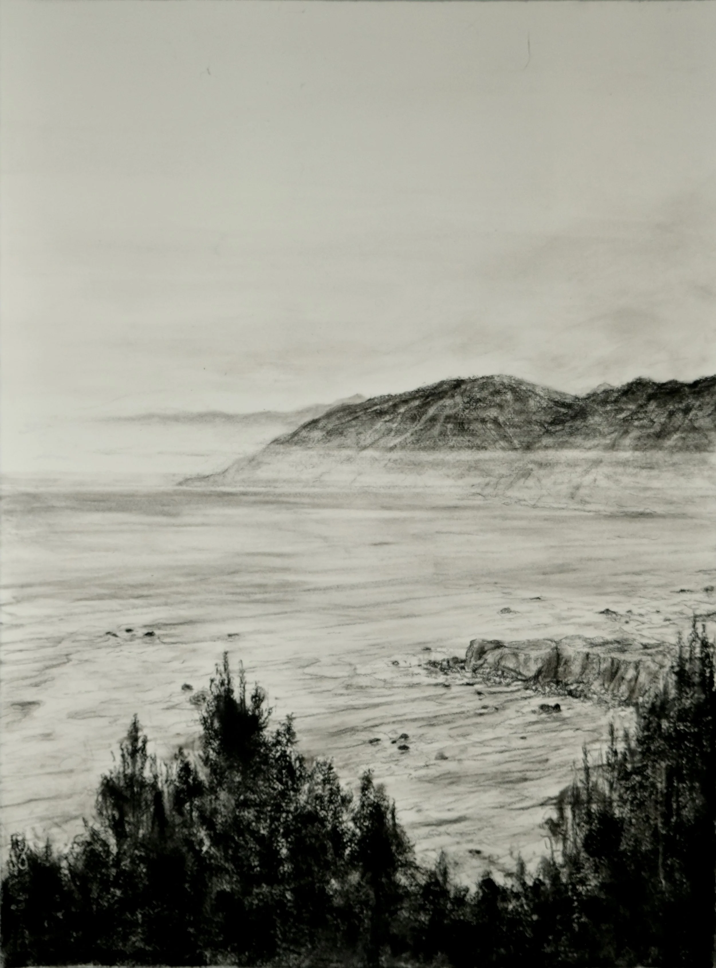 Morning Fog at Big Sur (Indra's Net). 2025. Charcoal and black chalk on paper. 30 x 22 in. (76.2 x 55.9 cm)
