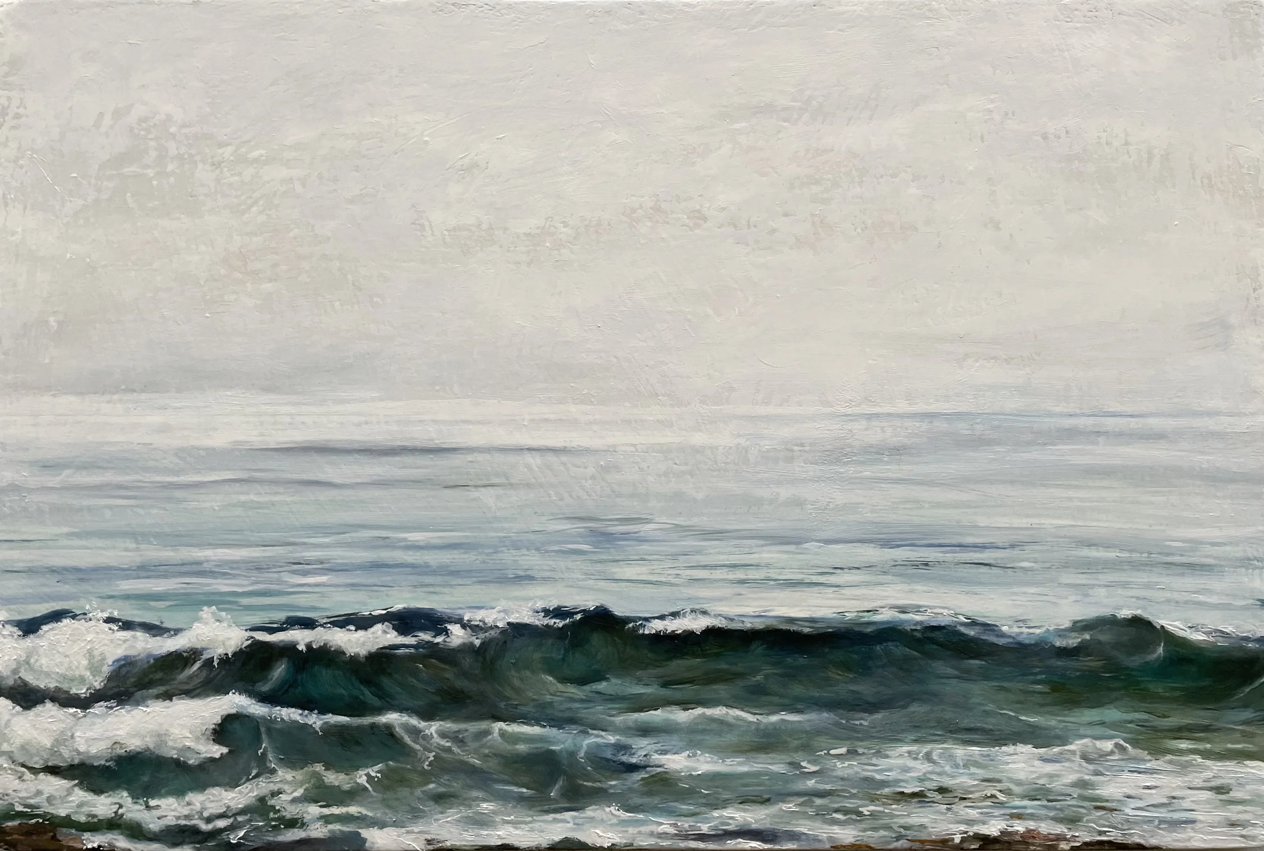 Waves at Westward Beach, Point Dume, Malibu, California. 2021. Oil on panel. 16 x 24 in. (41 x 61 cm) 