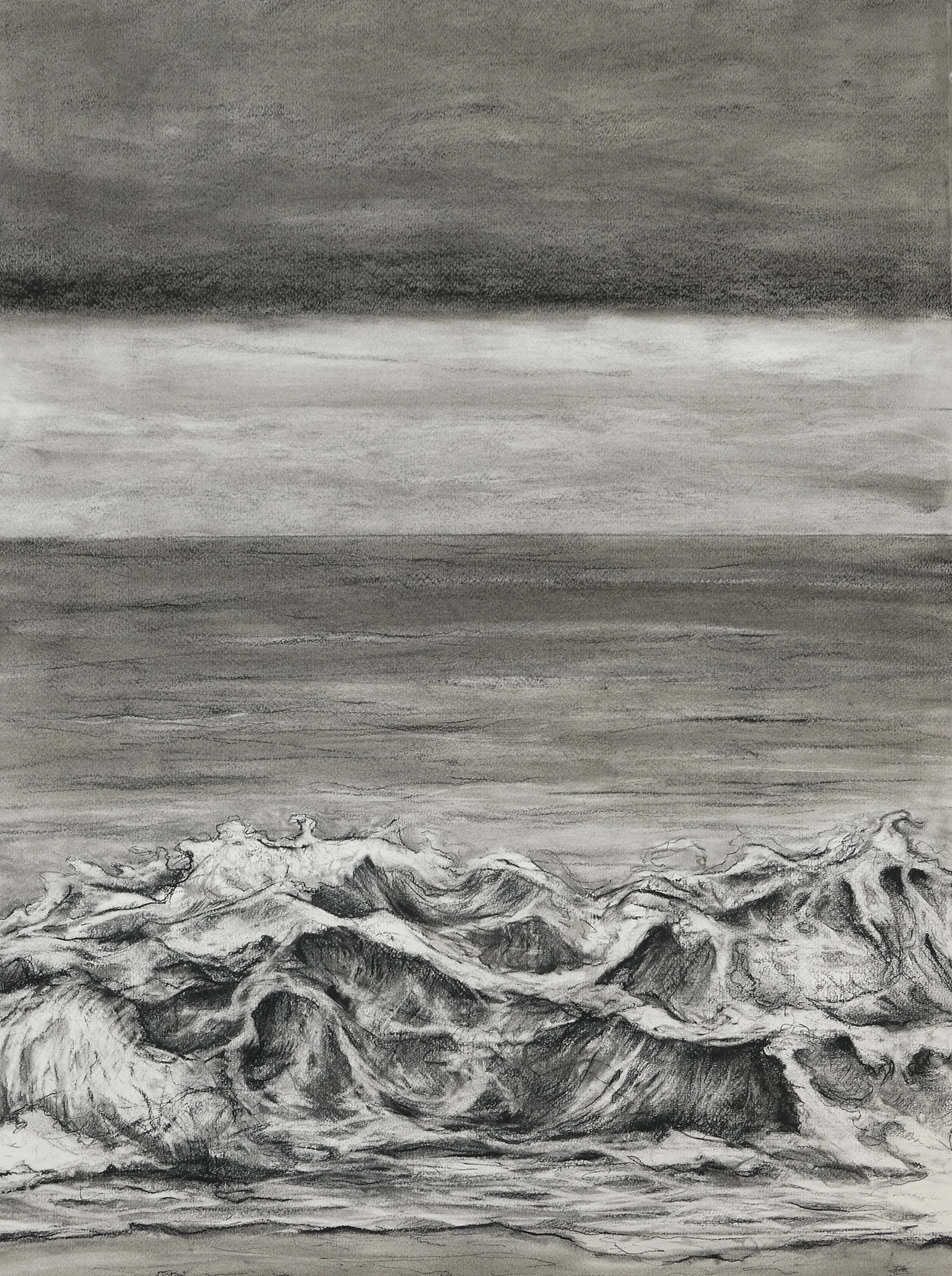 Sea Study With Incoming Storm I. (Indra's Net). 2020. Charcoal and black chalk on paper. 30 x 22 in. (76.2 x 55.9 cm)